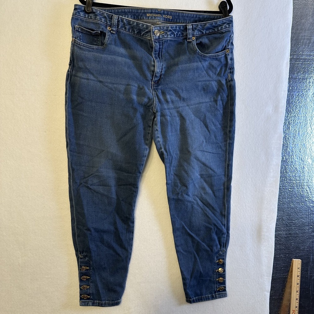 Michael Kors 12Y Cropped Skinny Jeans Blue Size 14 Ankle Button Detail